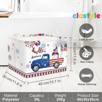 Clastyle Independence Day Patriotic Baby Gift Basket American Flag Firework Kid Book Toy Nursery Bin Collapsible Beach Towel Basket Clothes Organizer, Gnome, 40*30*30 cm