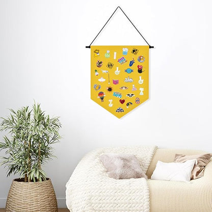 Wall Hanging Brooch Organizer Storage Board Colorful Enamel Pin Badge Canvas Display Banner Earrings Case Collection Holder 12.6x10in(Not Include Any Accessories) (Yellow)