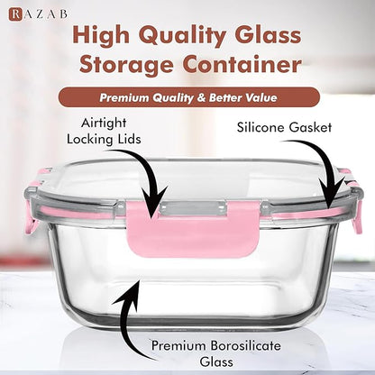 Razab 2 PC 1200ML / 41 Oz Glass Food Storage Containers with Lids - Airtight & Leakproof - Microwave/Oven/Freezer Safe - BPA Free - Ideal for Meal Prep, Storing Leftover & Lunch