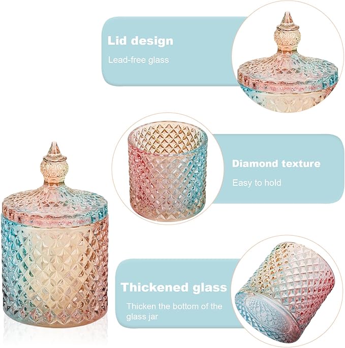 2 Pack Qtip Holder Glass Bathroom Accessories Vanity Organizers and Makeup Storage for Cotton Swabs, Balls, Pads, Floss Picks, Candy, Small and Large Rainbow
