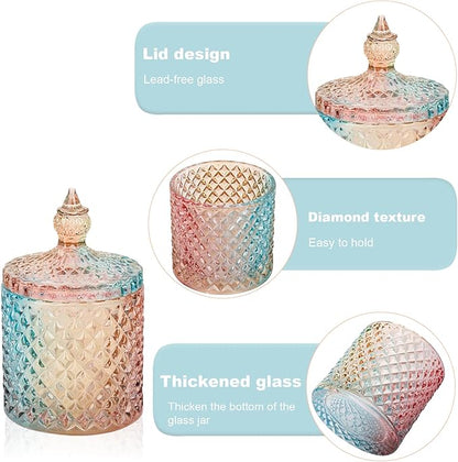 2 Pack Qtip Holder Glass Bathroom Accessories Vanity Organizers and Makeup Storage for Cotton Swabs, Balls, Pads, Floss Picks, Candy, Small and Large Rainbow