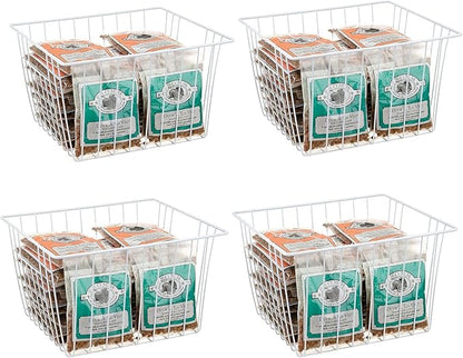 4 Pack Wire Storage Baskets for Organizing, Freezer Organizer Bins, Pantry Organization Bins Cabinets - Metal Basket Kitchen, Laundry, Fridge, Bathroom Countertop Organizer, Pearl White