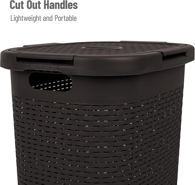 Mind Reader Slim Laundry Hamper with Lid, 60L Tall Clothes Basket, Narrow Tapered Design for Bathrooms, Closets and Laundry Rooms, Plastic, 2 Pack, Brown