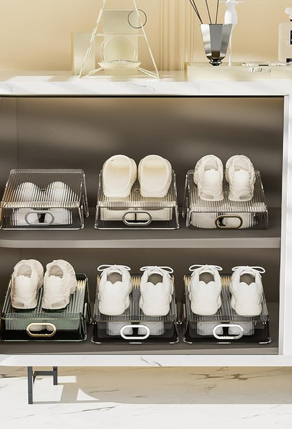HYGRAD - Double Layer Shoe Rack Slots Organizer 25 X 23 X 12.7cm Stacker Space - Saving Transparent Plastic Shoe Holder - Stand Shoe Rack Wardrobe Storage For Cabinet (Silver, 12pcs)