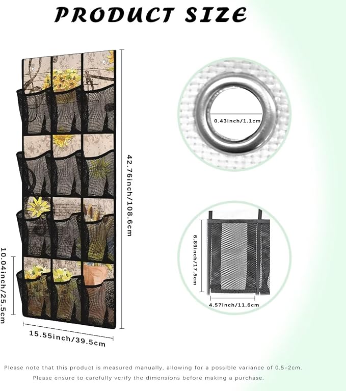 12 Large Pockets Hanging Storage Bag, Wall Storage Bag Over The Door Storage Pockets Fabric Wall Door Closet Hanging Storage Bag Organizer,Daisy