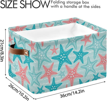 Bolaz Large Storage Basket Nautical Ocean Starfish Foldable Storage Box Organizer Bins with Handles for Bedroom Home Office