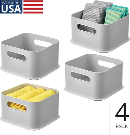 InterDesign iDesign Storage Bins with Handles - Organize Kitchen, Bathroom, or Home Office - Set of 4 - Gray