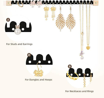 Earring Organizer Wall Mounted 4 Pack Earring Holder Hanging Jewelry Organizer Display for Stud/Hoop/Dangle Earring Necklace Bracelet Ring,Black