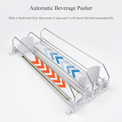 Drink Organizer for Fridge, Self Pushing Soda Can Dispenser for Refrigerator, Automatic Beverage Pusher Glide Beer Water Bottle Holder -2 Rows, White