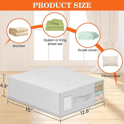 WOWBOX Sheet Organizers and Storage,Closet Bed Sheet Organizer Under Bed Storage and Organization with Label Cards & Clear Window for Bedding Sheets,Duvet Covers,Blankets (10 Pack，White)
