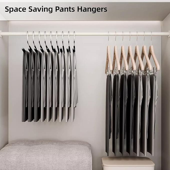 Heavy-Duty Pants Hangers Non-Slip, Foam Open Ended Slacks Pants Hangers for Men and Women, Space Saving Metal Trousers Hangers for Closet, Skirt and Jean Hangers, Black (10)