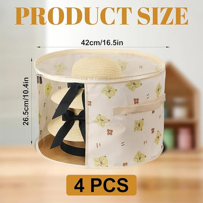 AceOrbit 4 Pcs Oversized Clear Hat Storage Box for Women 16.5 x 10.4 Inch Cowboy Hat Storage Box with Lid Hats Bags for Travel Holds up to 7 Caps (Beige,Bear Style)