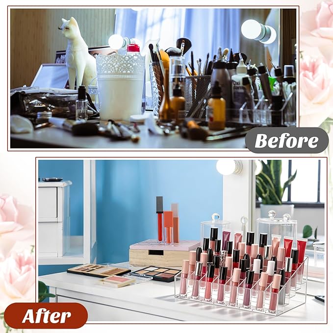 Macarrie 4 Pieces Lipstick Holder Organizer Acrylic Lipstick Makeup Organizer Case Display Stand Storage Box for Lipsticks Lipgloss Brushes Cosmetics (40 Slot)