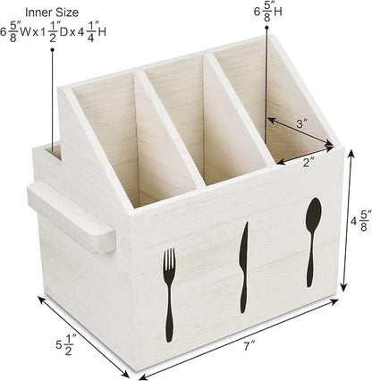 Ikee Design Wooden Utensil Caddy with Handles, Silverware Caddy, Silverware Holder for Countertop,Party,Camping and Kitchen, Silverware Organizer, Picnic Cutlery Holders, White Color