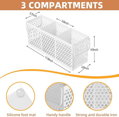 Kitchen Utensil Holder with 3Compartments Metal Mesh Silverware Caddy Organizer with Sturdy iron Base for Kitchen Countertop，Black Cooking Utensil Crock