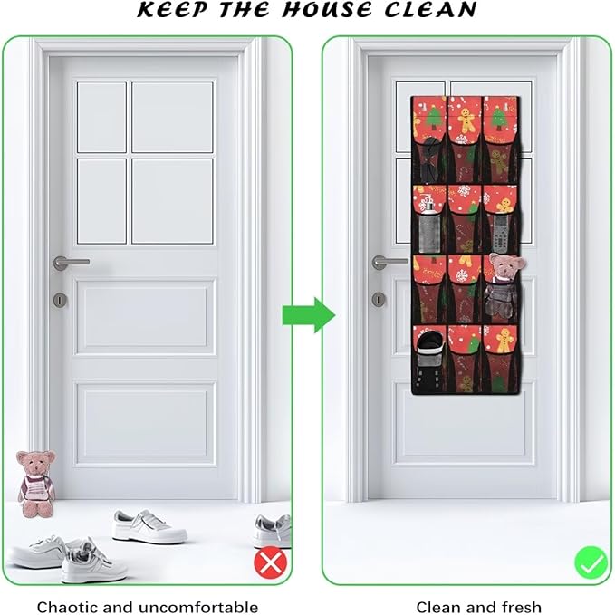 The Santa Claus Hanging Door Organizer with 12 Multi-Pockets Home Decor Christmas Door Hanging Shoe Organizer for Dorm Room Essentials