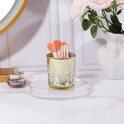DASITON Makeup Brush Holder Organizer, Crystal Glass Cosmetic Makeup Brushes Storage Holder, Christmas Tree Make Up Brush Cup for Vanity Décor, Small Pen Holders for Desk, Toothbrush Holders (Yellow)
