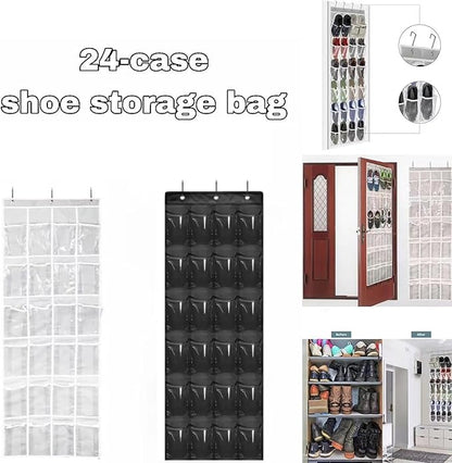 24 Pockets Over The Door Shoe Organzier, Hanging Shoe Rack for Door Large Capacity Shoe Organizer Holder with 3 Metal Hooks Black