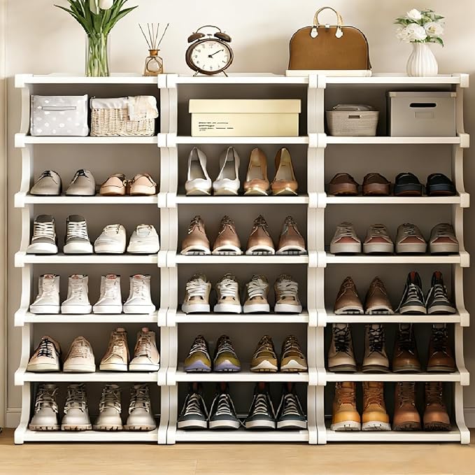 39" Bamboo Shoe Rack - Vertical Shoe Organizer Rack for Small Space, Narrow Shoe Tower for Closet, Entryway, Corner, Tall Shoe Shelf with Removable Shelves, Flexible Storage Shelf for Saving Space