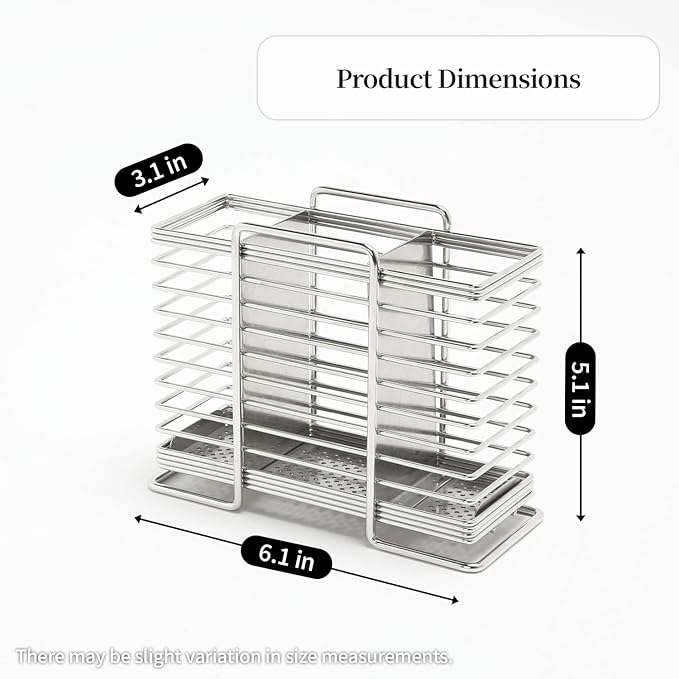INEX Rectangular Cutlery Holder Caddy (Stainless Steel, 5.1" H x 6.1" W x 3.1" D (Stand-type))
