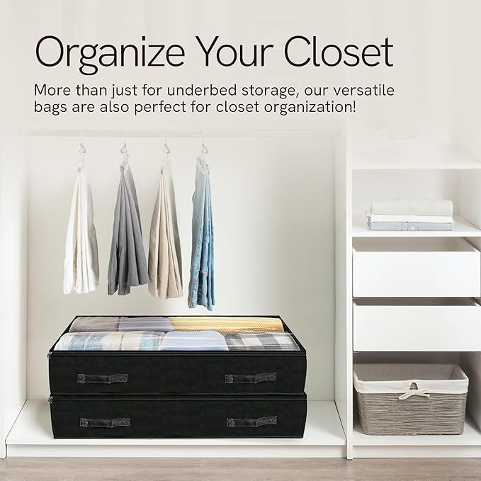 Reli. 90L Under Bed Storage Containers (4 Pack) | Closet Organizer with Clear Window | Underbed Storage Bins for Towels, Sweaters, Linens | Large Organizer for Closet (Black)