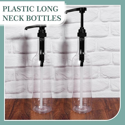 Maxdot 12 Pcs 25 oz Syrup Bottles with Pump Long Neck Bottles Plastic Syrup Pump Dispenser for Coffee Bar Accessories Home Party (Black)