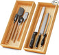 Bamboo Kitchen Drawer Organizer Set of 2, Stackable 15" x 6" Wood Silverware Utensil Tray for Drawers Bins, Cutlery & Flatware Storage – Wooden Boxes Organizers for Junk Drawer, Bathroom, RV