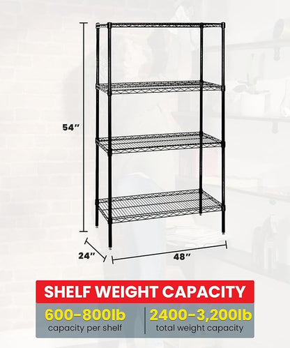 QUANTUM STORAGE SYSTEMS WR54-2448BK-5 Starter Kit Wire Shelves Black Epoxy 5 Shelves 54" H x 48" W x 24" D