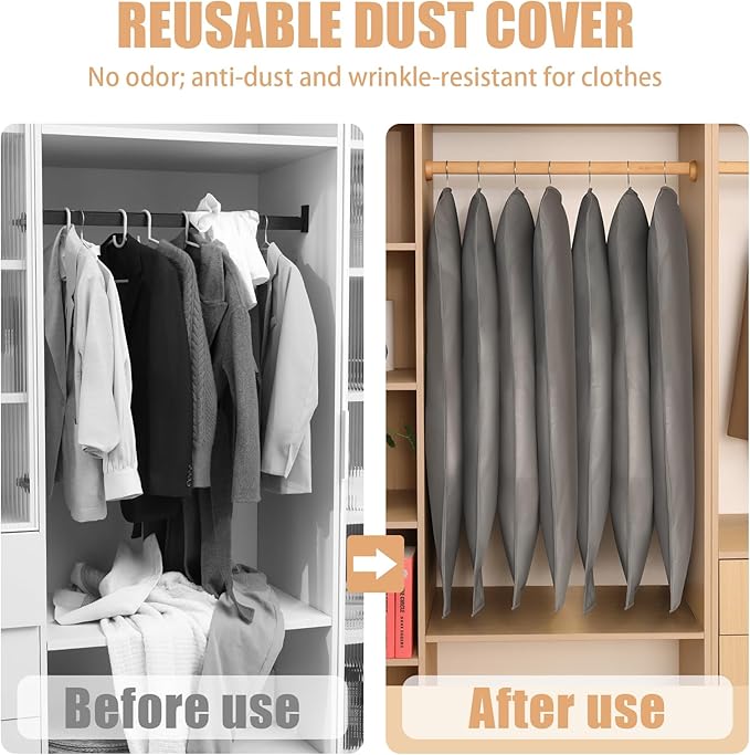 Kimmama Dress Bags for Gowns, Garment Bags for Hanging Clothes, Garment Protector Cover for Wedding Dress, Suit, Dance Costumes, Coat, PEVA, Grey, 23.6" x 43.3"