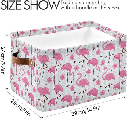 Pink Flamingos Storage Basket Bin, Large Cube Storage Box Canvas Collapsible Storage Organizer for Home Office Closet - 15 L x 11 W x 9.5 H