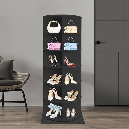 360° Rotating Shoe Rack Tower - Spinning Shoe Organizer for Entryway, Free Standing Lazy Susan Shoe Rack (6 Tiers 23.62 * 23.62 * 56.2in Black)