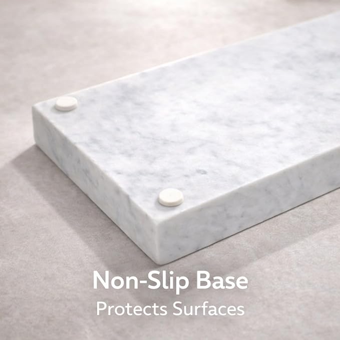 Natural White Marble Tray for Bathroom | Kitchen | Vanity | Desktop, Stone Organizer for Coffee Table, Dresser, Nightstand, Candles, Soap, Towel, Plant, Jewelry (10" x 6"), Rectangular