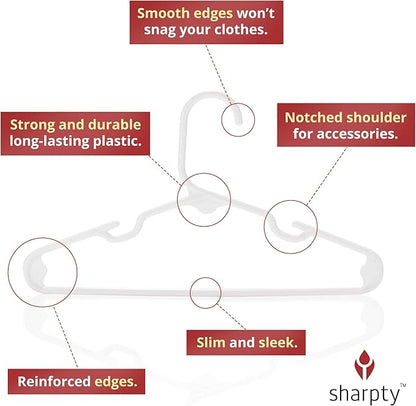 Sharpty Kids Plastic Hangers, Children's Hangers for Baby, Toddler, and Child Clothes - Everyday Standard Use - Ideal for Boys and Girls Closet, Clothing, Pants, Coats, and More - White, 40 Pack