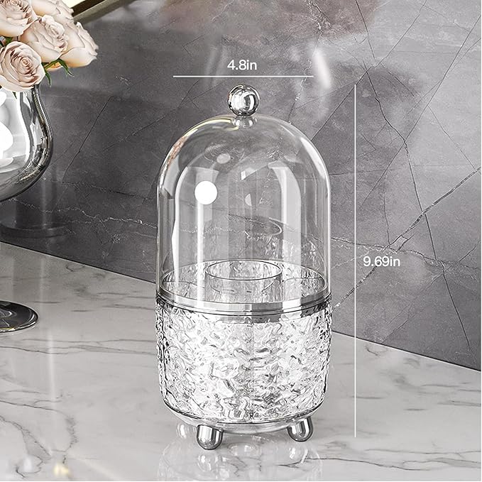 Makeup Brush Holder with Lid, 360° Rotating Cosmetic Tools Organizer with Cover, Dustproof Spinning Makeup Brush Organizer for Vanity, Ideal Gift for Girlfriend Wife Friends (Clear)
