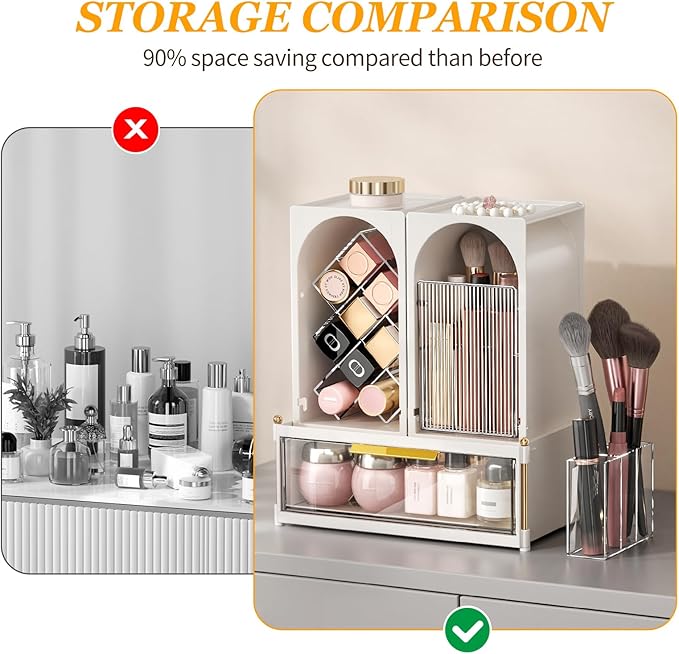 INVSSENE Stackable Makeup Organizer Countertop, Storage Perfume Skincare Cosmetic Lipstick Face Mask Makeup Brush Palettes, Ideal for Vanity Bathroom Counter