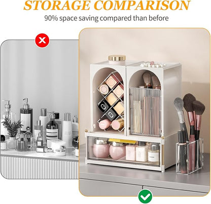 INVSSENE Stackable Makeup Organizer Countertop, Storage Perfume Skincare Cosmetic Lipstick Face Mask Makeup Brush Palettes, Ideal for Vanity Bathroom Counter