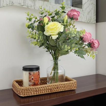 Rattan Bathroom Tray Countertop, Wicker Toilet Tank Basket, Decorative Bathroom Vanity Tray for Decor Coffee Table