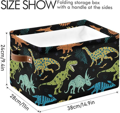 Dinosaur Pattern Storage Basket Bin, Large Cube Storage Box Canvas Collapsible Storage Organizer for Home Office Closet - 15 L x 11 W x 9.5 H