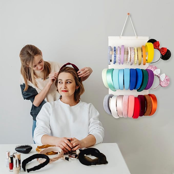 Hanging Headband Holder For Girls,Felt Headband Organizer Headband Storage Holder Organizer For Headband (Without Headbands) (Cream)