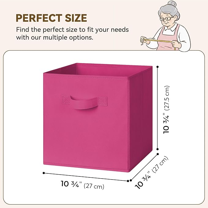 GRANNY SAYS 11 Inch Cube Storage Bins, Cube Storage Organizer, Fabric Storage Bins, Storage Cubes for Shelves, Closet, Toy Storage Bins for Kids Room, Play Room, Rose Red, 6-Pack