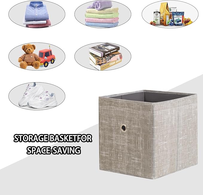 Foldable Storage Cubes Bins ,11 Inch Cloth Storage Cube Fabric Storage Box Cubes Organizer Baskets with Handles for Home Organizer Set of 3 (Cowboy Grey)