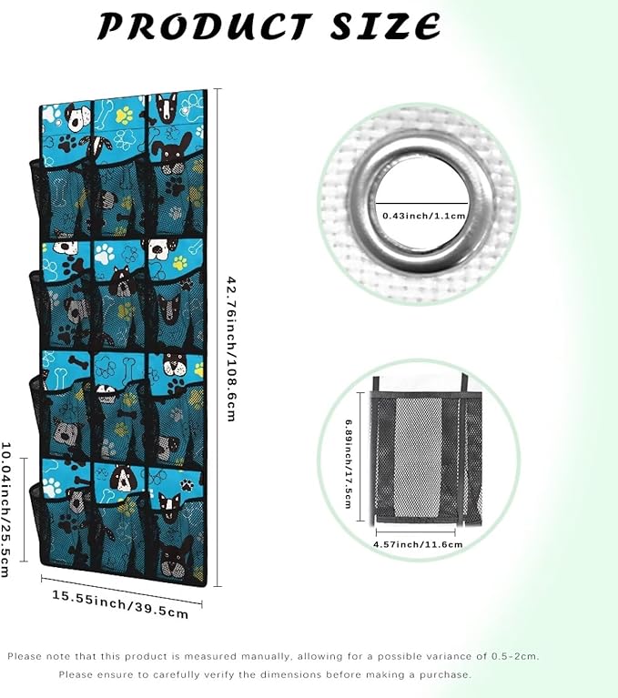 Generic Blue Dog Bed Organizer Hanging Pocket Strong Door Storage Organizer Heavy Duty Over Door Storage Organizer with Waterproof Pockets for Room Behind the Door