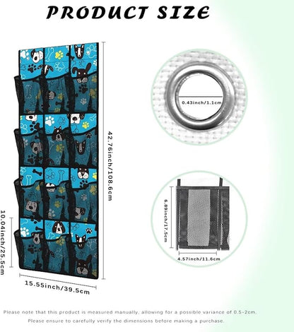 Generic Blue Dog Bed Organizer Hanging Pocket Strong Door Storage Organizer Heavy Duty Over Door Storage Organizer with Waterproof Pockets for Room Behind the Door