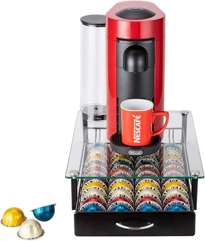 FlagShip for Nespresso Pod Holder Drawer Coffee Pod Organizer for Nespresso Capsule Holder Crystal Tempered Glass Storage Tray (40 Vertuo Pods Capacity)