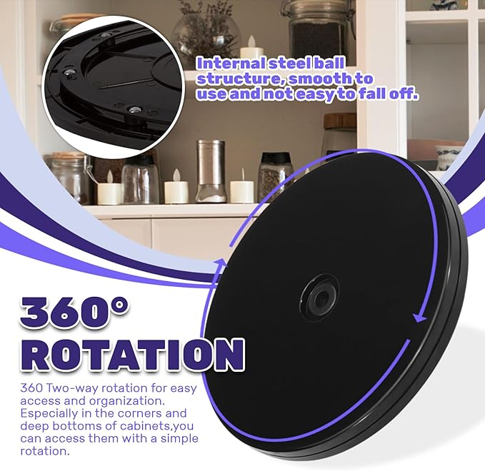 ASTIMESA 1 Pack PVC Lazy Susan Organizer 8 Inch, 360° Round Small Lazy Susan Turntable for Cabinet, Ball Bearing Spinning Rotating Fridge Tray for Cookie Potted Plants Display Black