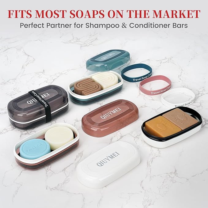 Shampoo Bar Holder and Soap Case | Leakproof Travel Container with Lid & Drain Tray | Includes Silicone Strap and Mesh Soap Bag | for Bathroom, Shower, Camping, Gym Travel (Red, Large)