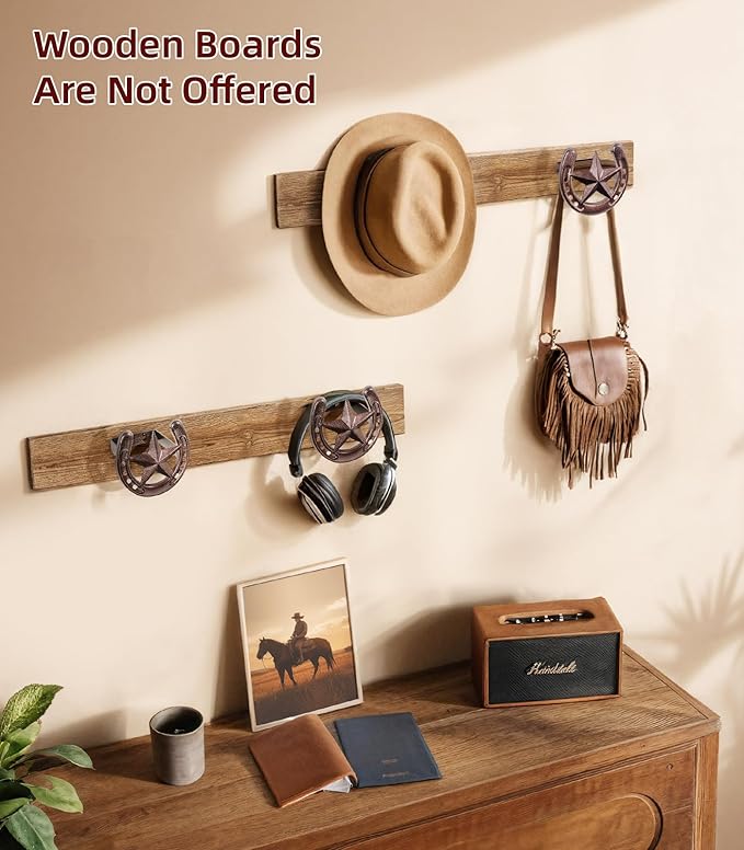Cowboy Hat Hanger Wall Mount, 4 Pack Cowboy Hat Rack, Metal Horseshoe Hook, Horseshoe Decor, Western Hat Hook for Wall, Hat Holder for Entryway Closet, Bridle Hook for Tack Room, Horse Supplies