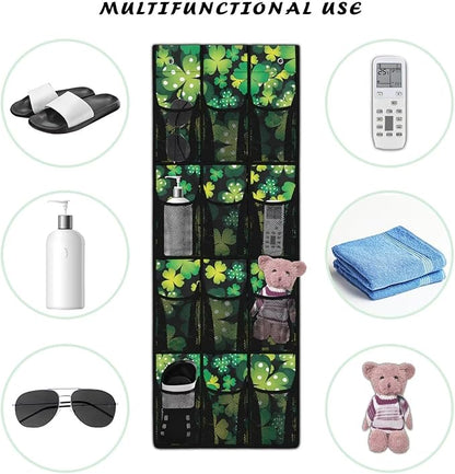 12-Pocket Storage Hanging Bag for Doors, Oxford Material, Waterproof Scratch-Proof and Designed for Organizing Household Items, Dots Lucky Leaf Print