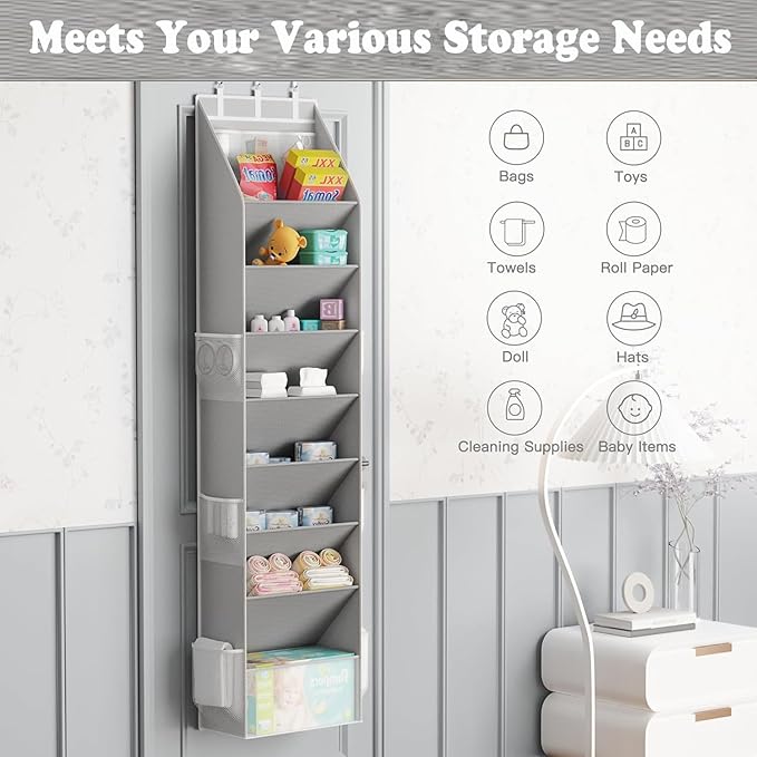 Coraltree Shoe Organizer, over the Door Shoe Organizer for Closet, Hanging Closet Shoe Storage with Large Deep Pockets, Holds Sneakers, Sandals, Boots, Fits 16-24 Pairs - Grey