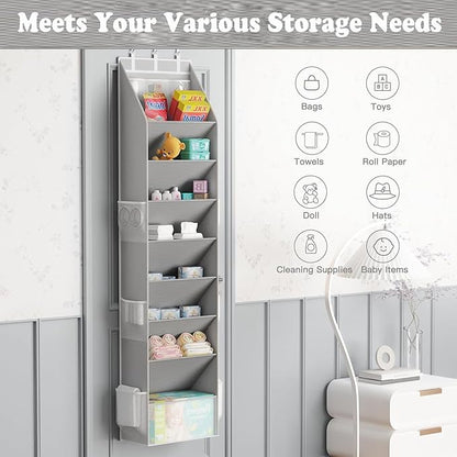 Coraltree Shoe Organizer, over the Door Shoe Organizer for Closet, Hanging Closet Shoe Storage with Large Deep Pockets, Holds Sneakers, Sandals, Boots, Fits 16-24 Pairs - Grey